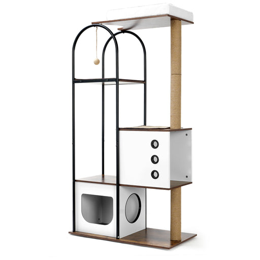 Cat Climbing Frame, Cat Tree, Modern Cat Tower, Multi-Level Cat Condo With 1 Caves, 2 Scratching Posts, Perch, For Indoor Cats - White / Vintage Daily Nest