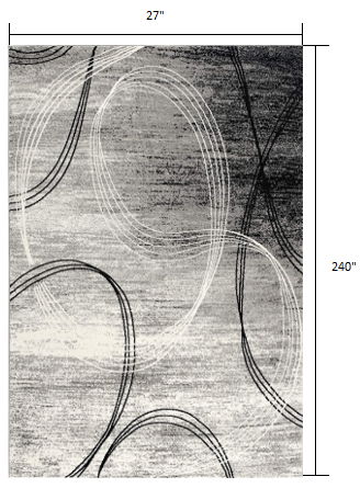 20' Abstract Dhurrie Polypropylene Runner Rug - Gray