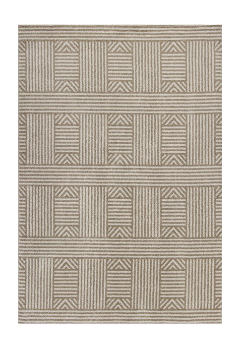 8' X 11' Machine Woven UV Treated Abstract Lines Indoor / Outdoor Area Rug - Beige