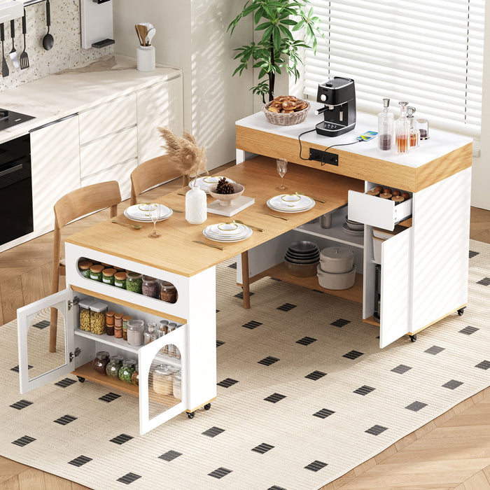 Extendable Dining Table With Folding Top, Rolling Kitchen Island With Drawers And Power Outlet Hearth and Haven