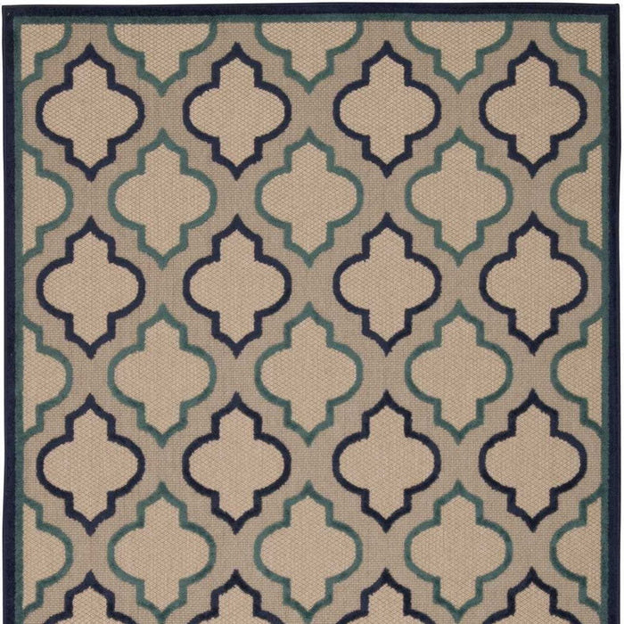 8' X 11' Geometric Indoor / Outdoor Area Rug - Blue / Ivory