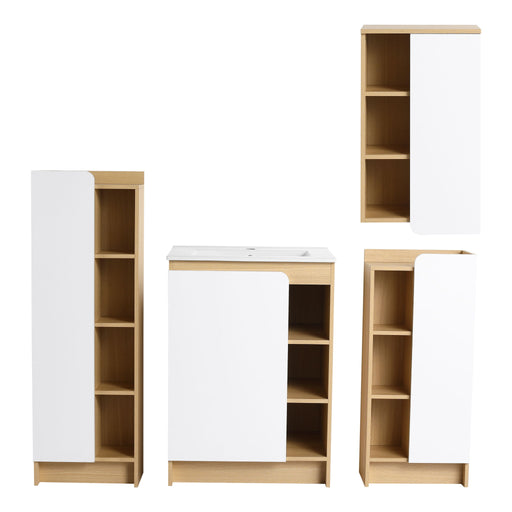 4 Piece Bathroom Vanity Set With Sink, Vanity Combo With Storage Cabinets - Black / Light Oak / White Home Essentials