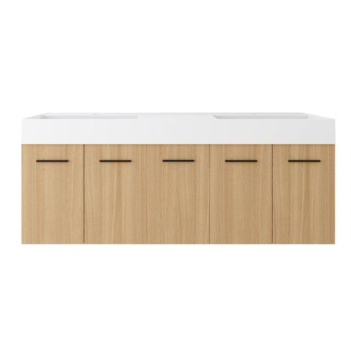 Floating Double Sink Bathroom Vanity With Extra Large Storage, Integrated Sink, Soft Close Doors, Wall Mounted Bath Vanity - Glossy White / Light Oak Home Essentials