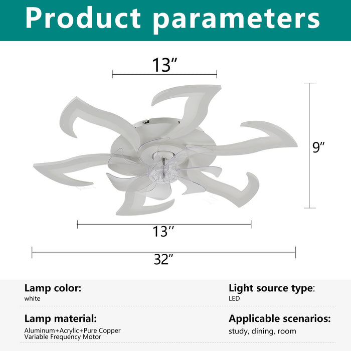 Flower Ceiling Fan With LED Dimmable Light, Flush Mount Ceiling Fan With Remote Control, Low Profile Design, 6 Speeds, Timing Function Daily Nest