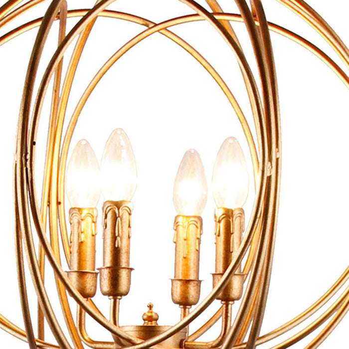 Four Light Floor Lamp With Modern Gold Geometric Globe Shade - Gold