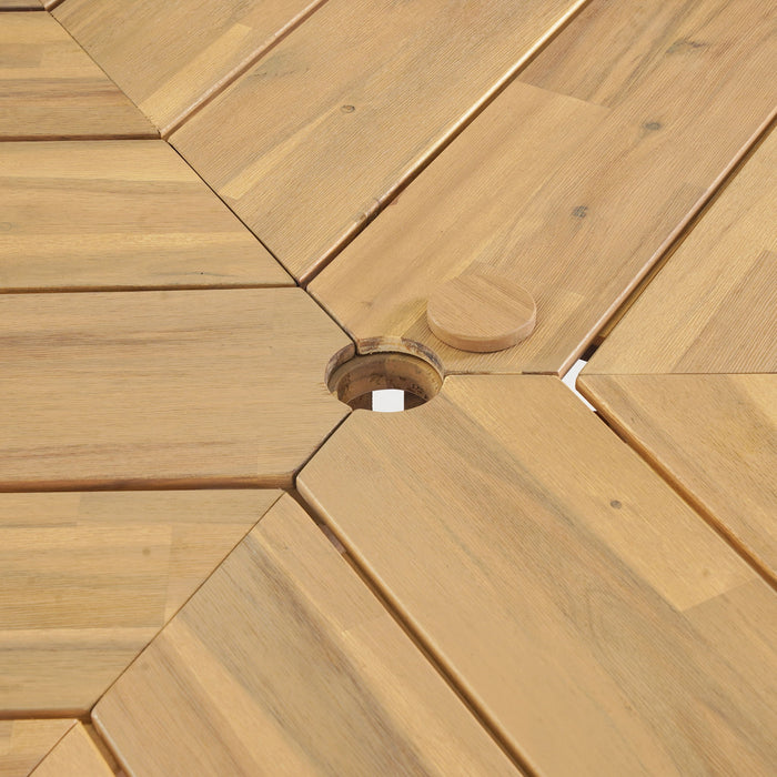 Outdoor Table With Umbrella Hole For Patio - Light Teak Hearth and Haven