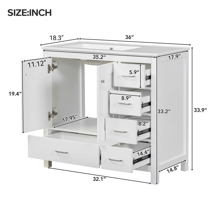 Bathroom Vanity With Sink Combo, 2 Soft Close Doors And 5 Drawers Hearth and Haven
