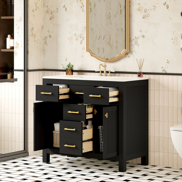 Bathroom Vanity With Sink, Cabinet With 4 Drawers & 2 Soft Close Doors, Rectangular Storage Unit For Bathroom Hearth and Haven