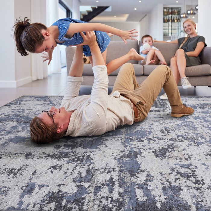 5' x 7' Abstract Non-Shedding Living Room Bedroom Dining Home Office Stylish And Stain Resistant Area Rug - Gray / Denim