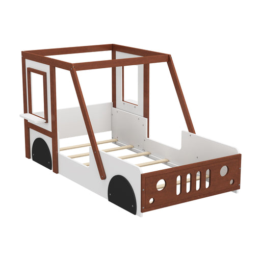 Fun Play Design Twin Size Car Bed, Kids Platform Bed In Car Shaped For Kids Boys Girls Teens - White / Orange Hearth and Haven