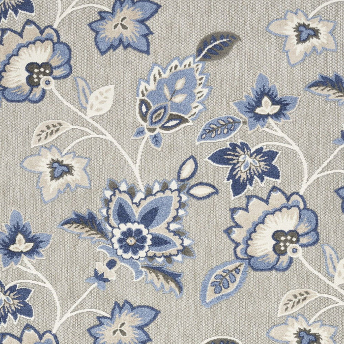 9' X 12' Floral Stain Resistant Non Skid Area Rug - Blue / Gray