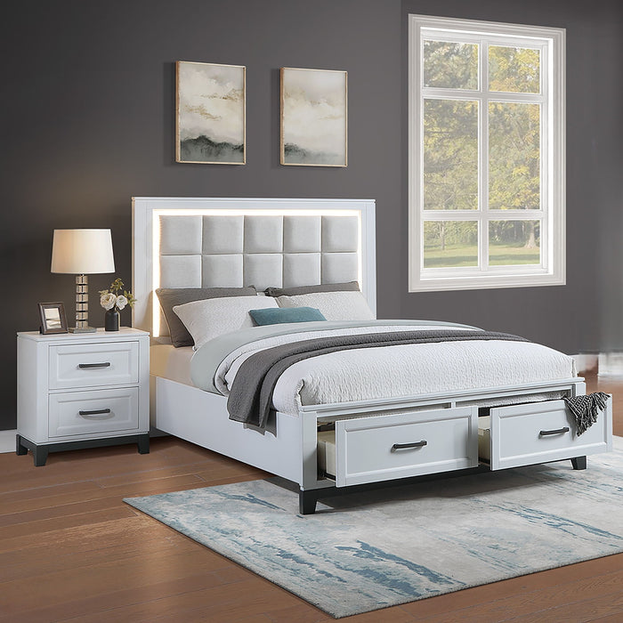 Bedroom Set, Bed With Drawers And Upholstered Headboard LED Lighting Home Essentials