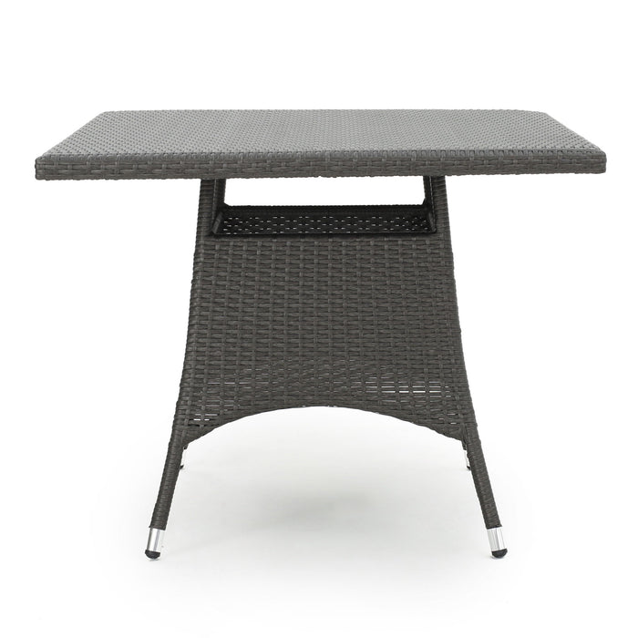 Outdoor Rattan Square Dining Table With 4 Legs - Gray