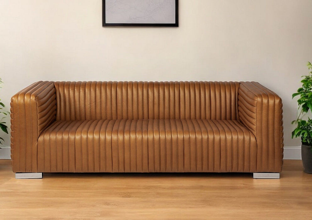 Leather Sofa With Silver Metallic Legs - Gold