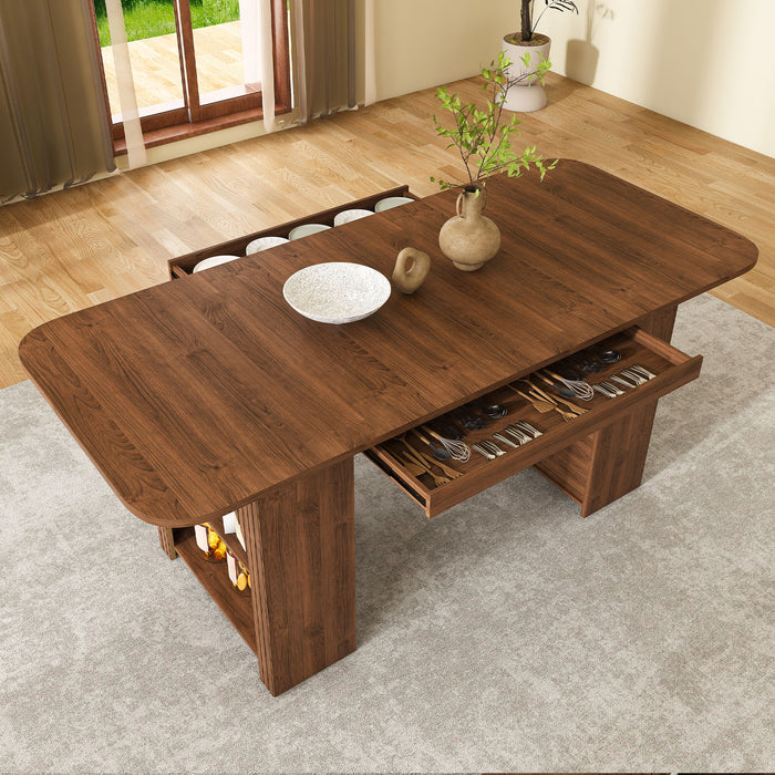 Dining Table With Drawers & Open Storage - Walnut Home Essentials