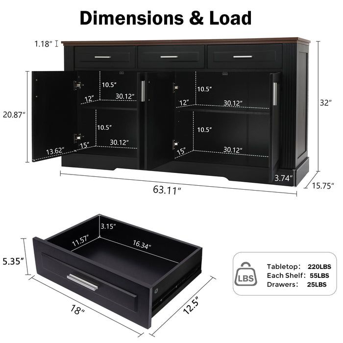 Fluted Sideboard Buffet Cabinet With 4 Doors And 3 Drawers Home Essentials