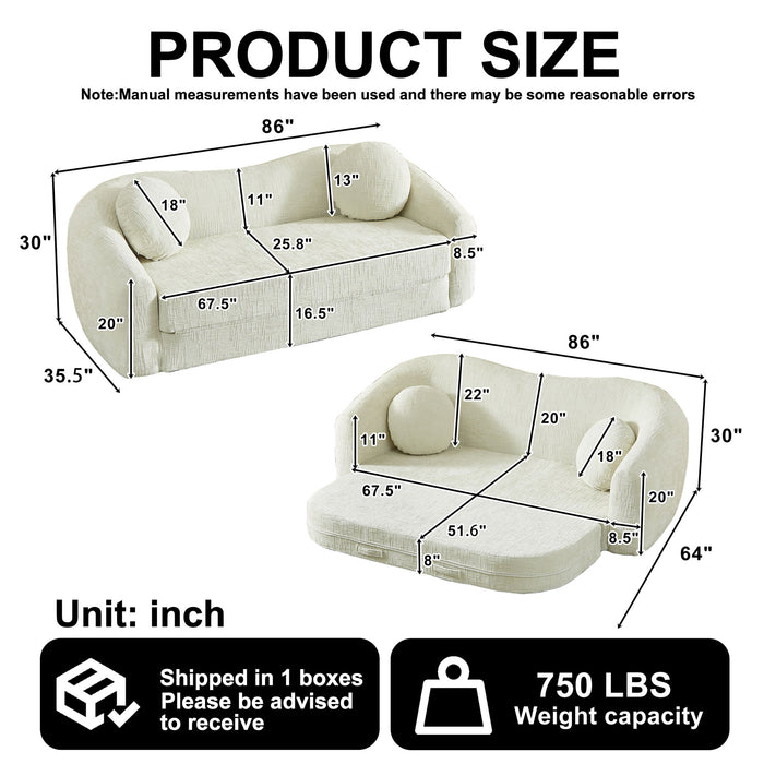 Curved Convertible Sofa, 2 In 1 Frameless Folding Sofa Bed With Pull Out Base And Deep Seat Home Essentials