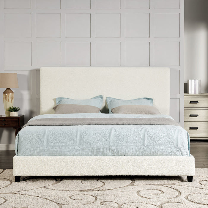 Bridgevine Home King Size White Boucle Upholstered Platform Bed