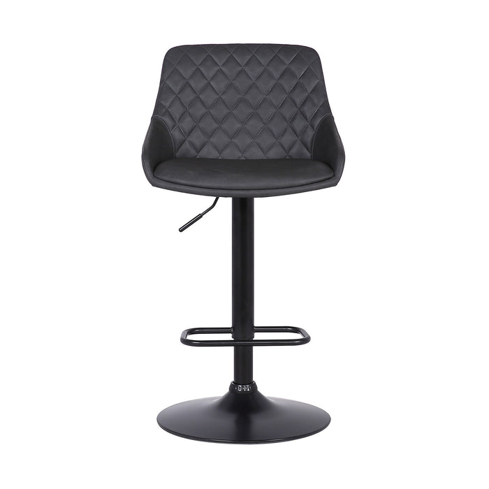 Faux Leather and Black Metal Back Tufted Adjustable Bar Stool - Gray