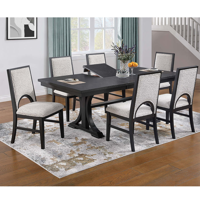 7 Piece Set, Trestle Dining Table And 6 Side Chairs With Cutout Back - Black / Charcoal / White Home Essentials