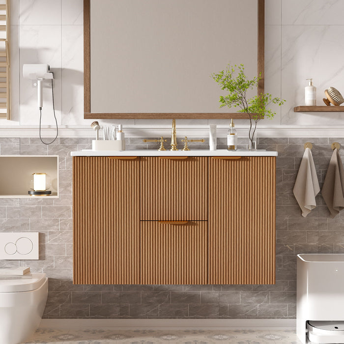 Modern Wall Mounted Bathroom Vanity, Soft Close Doors Hearth and Haven