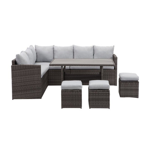 7 Piece All Weather Patio Dining Set With Cushions, Sectional Sofa, Ottomans & Table For Backyard - Gray / Brown Home Essentials