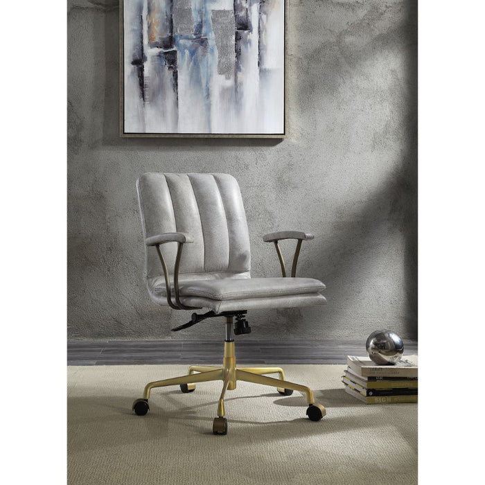 Damir - Office Chair - Vintage White Top Grain Leather & Chrome ACME