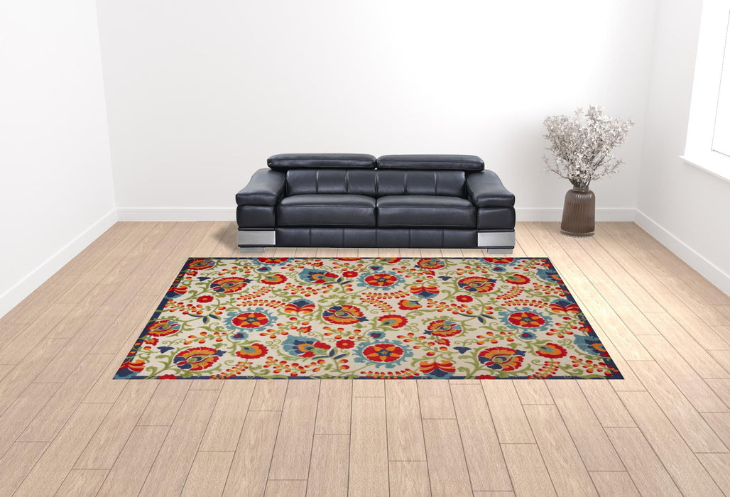 10' X 14' Floral Power Loom Area Rug - Beige