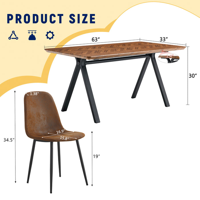 Modern Transferred Leg Backrest Dining Chair And Herringbone Dining Table Set Model Of Elegance And Durability For Home Furnishing - Brown / Walnut