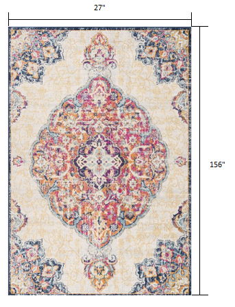 13' Runner Medallion Runner Rug - Blue And Beige