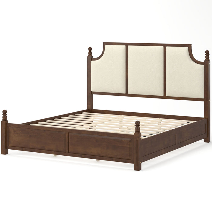 Farmhouse Platform Bed Frame & Tall Upholstered Headboard Home Essentials