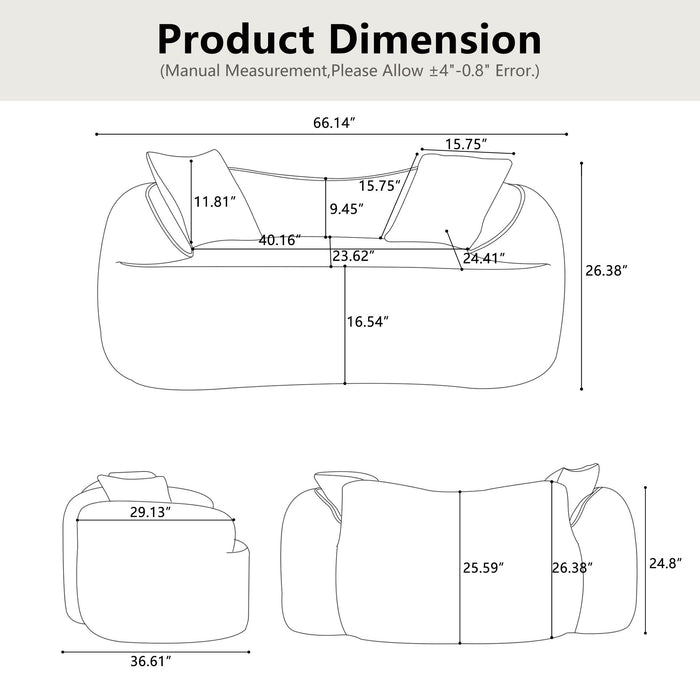 Curved 2 Person Compress Sofa With Armrests, Includes Pillows Home Essentials