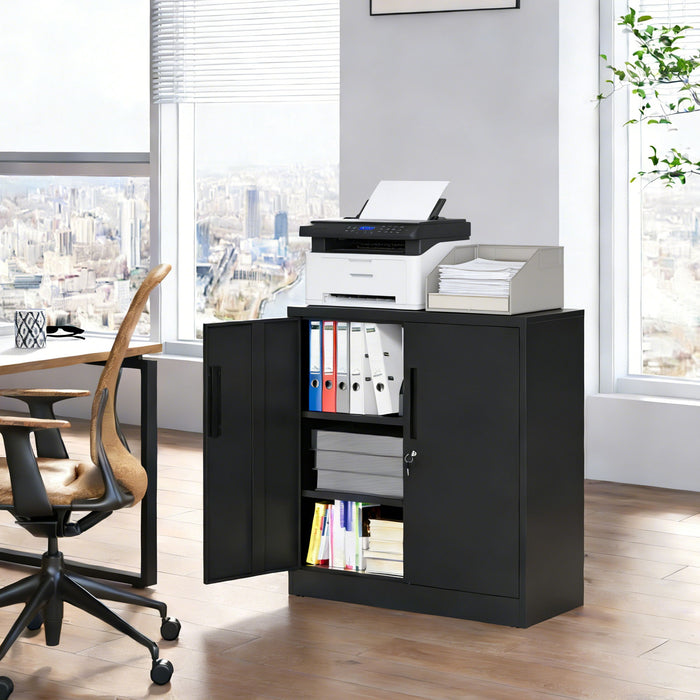 Heavy Duty Storage Cabinet With Lock, 2 Door File Cabinet With 2 Adjustable Shelves - Black Home Essentials