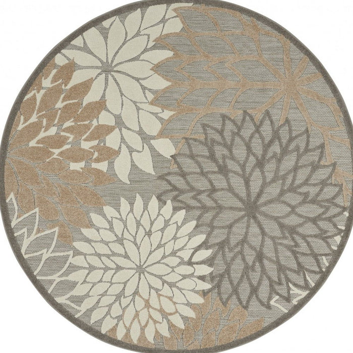 8' Round Round Floral Indoor Outdoor Area Rug - Dark Gray