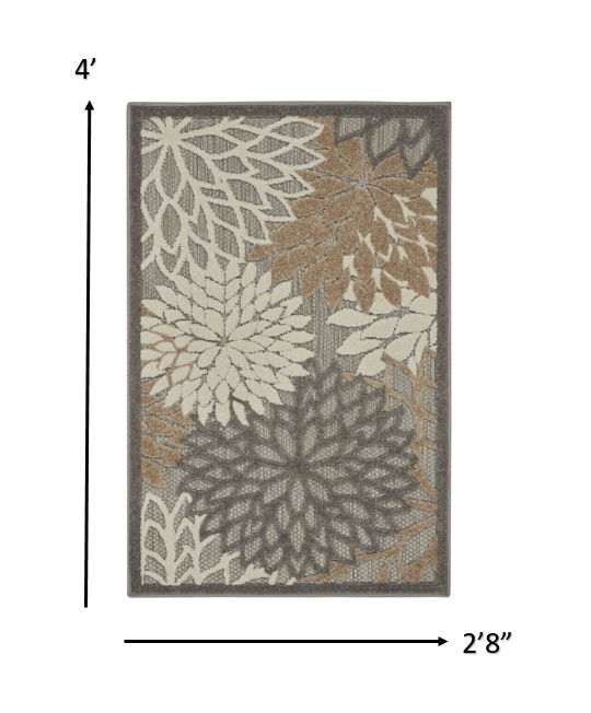 3' X 4' Floral Indoor & Outdoor Area Rug - Gray / Ivory