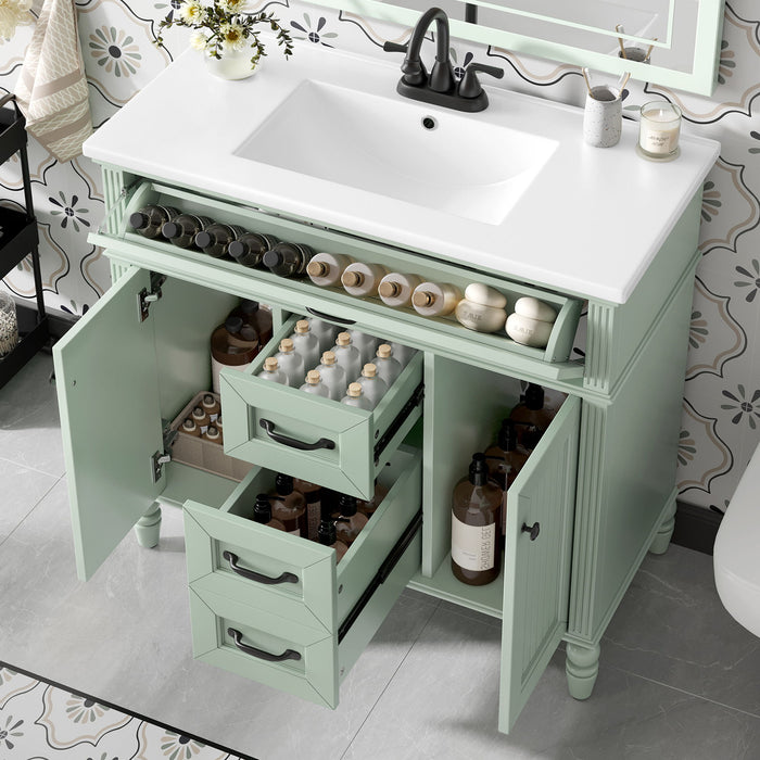 Bathroom Vanity With Sink, Flip-Out Top Drawer, Soft Close Doors, 2 Storage Drawers Hearth and Haven