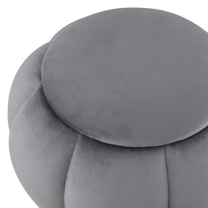 Velvet Round Ottoman - Silver / Gray