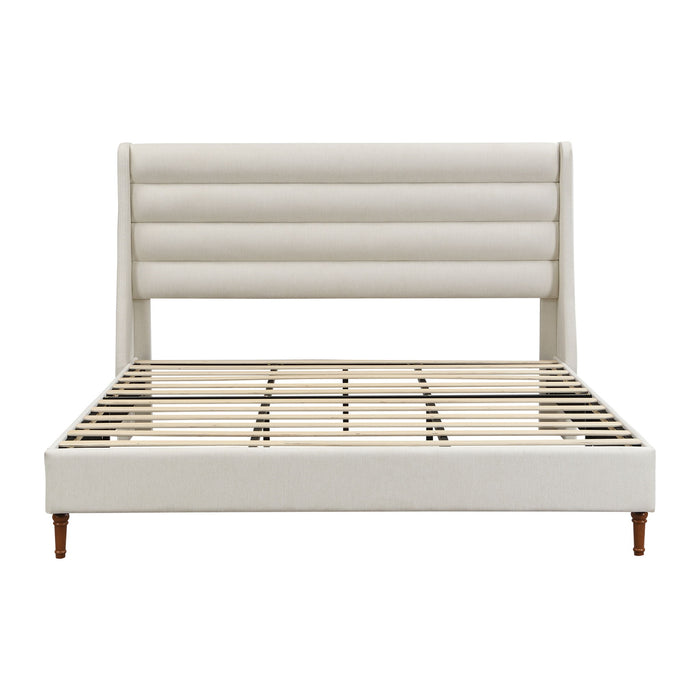 Modern Upholstered Platform Bed With Wave Shaped Headboard Home Essentials
