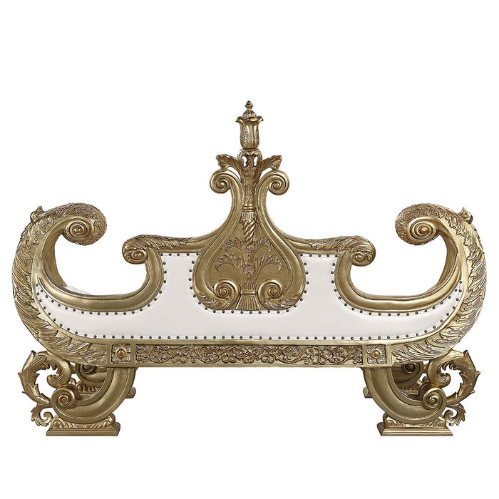 Bernadette - Bench - White Synthetic Leather Fabric & Gold ACME