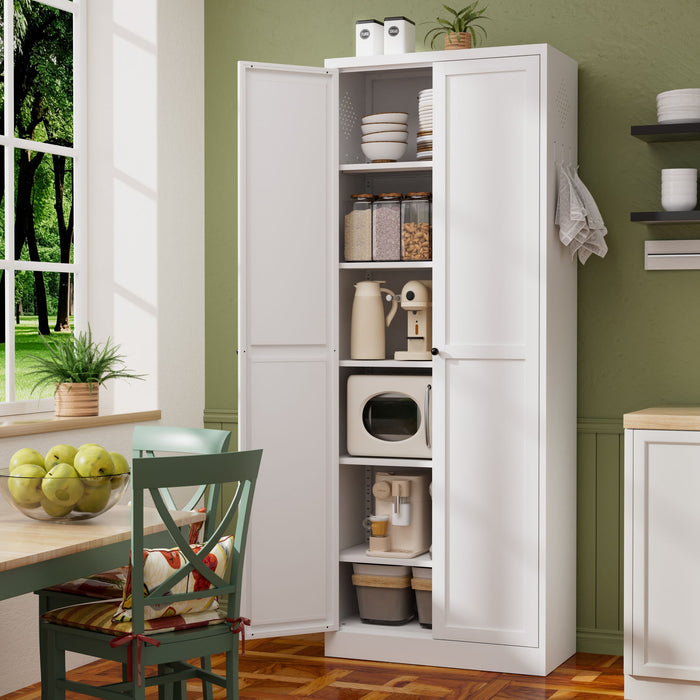 Kitchen Pantry Cabinet With Doors, Heavy-Duty Freestanding Storage Organizer With 5 Adjustable Shelves, Tool Free Assembly - White Home Essentials