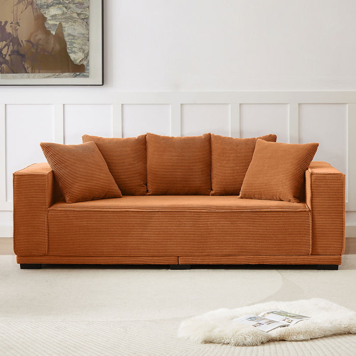 88.97'' Corduroy Sofa With 5 Matching Toss Pillows Modern Upholstered Sofa Including Bottom Frame For Bedroom, Apartment And Office.Orange