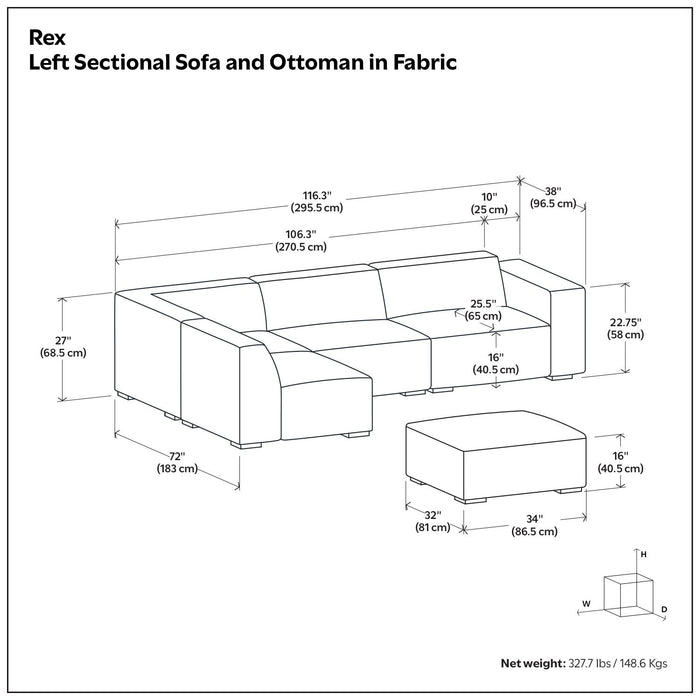 Rex - Handcrafted Sectional Sofa And Ottoman Simpli-Home