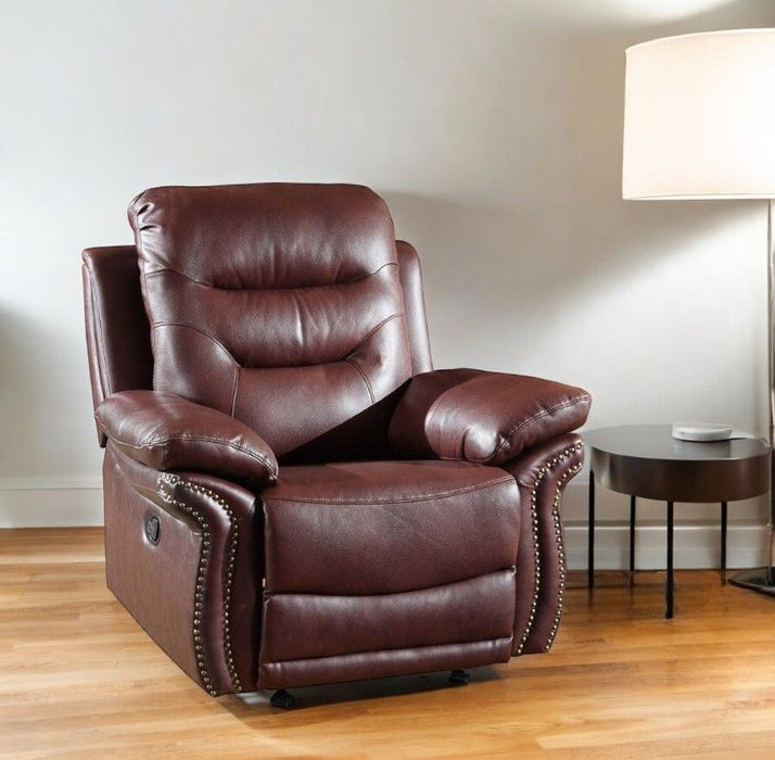 Leather Match Recliner - Burgundy