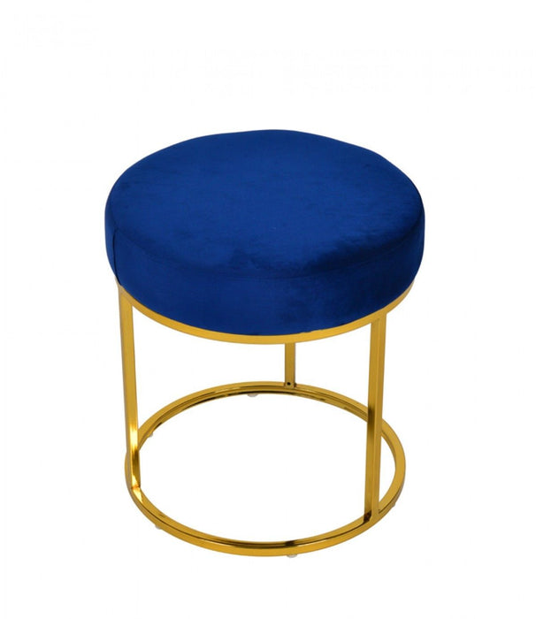 Velvet Round Footstool Ottoman - Blue / Gold