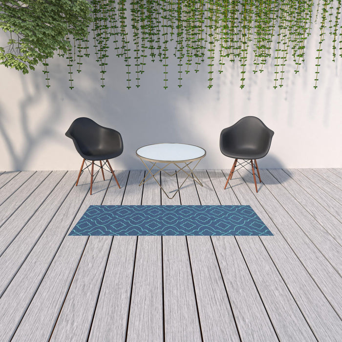 2' X 8' Geometric Stain Resistant Outdoor / Indoor Area Rug - Blue