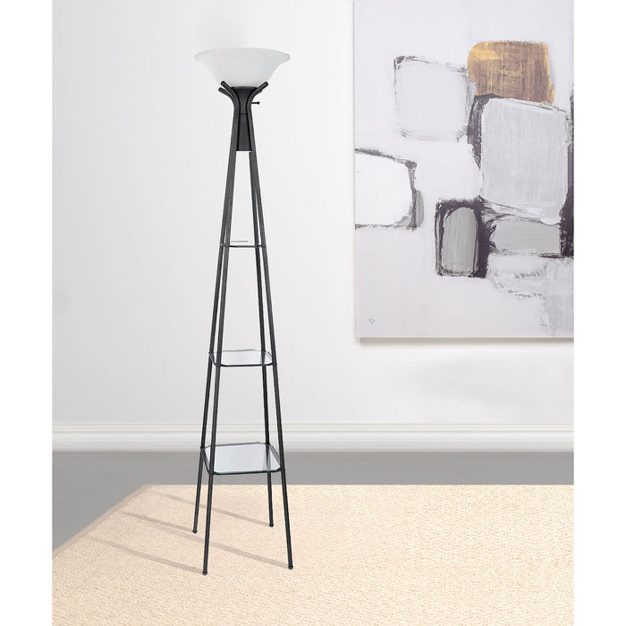 Sentinel - 3 Shelf Frosted Torchiere Floor Lamp With Shelves - Black Furniture Max