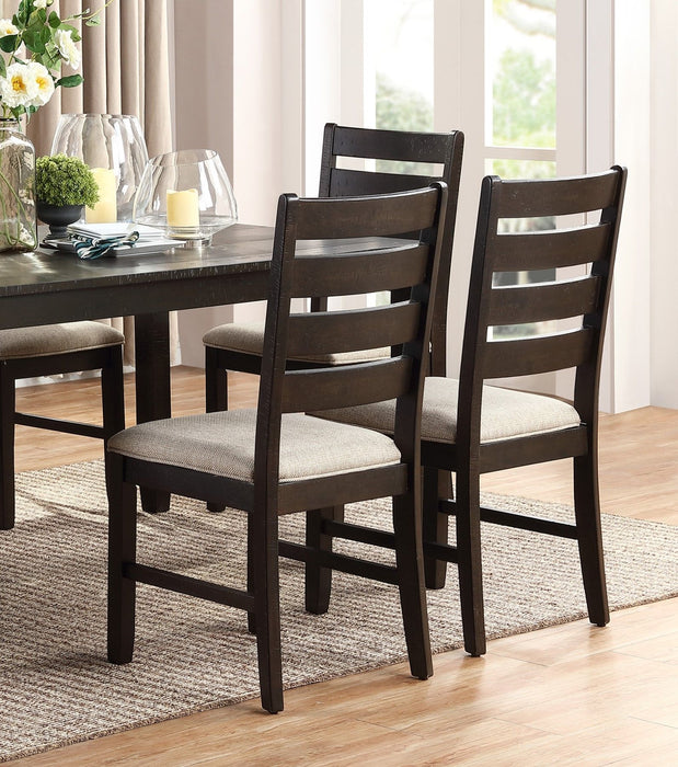 7 Piece Dining Set Brown Finish Table And 6 Side Chairs Beige Upholstery Seat Ladder Back Wooden Kitchen Dining Furniture