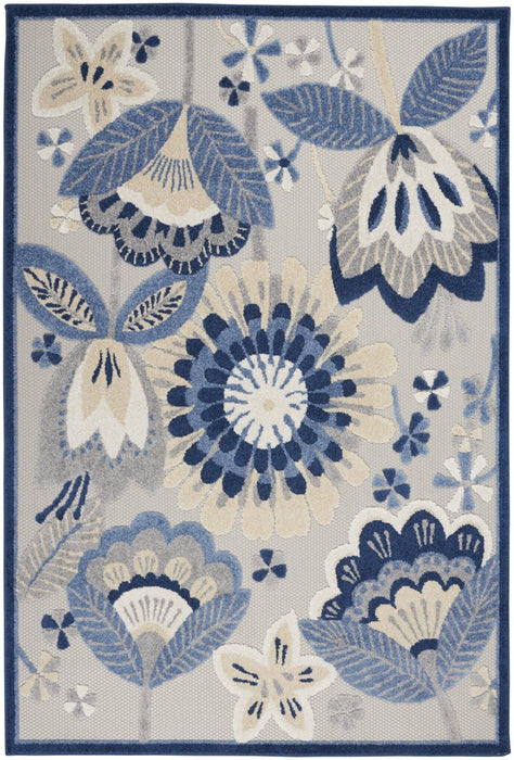 6' X 9' Floral Indoor / Outdoor Area Rug - Blue / Gray