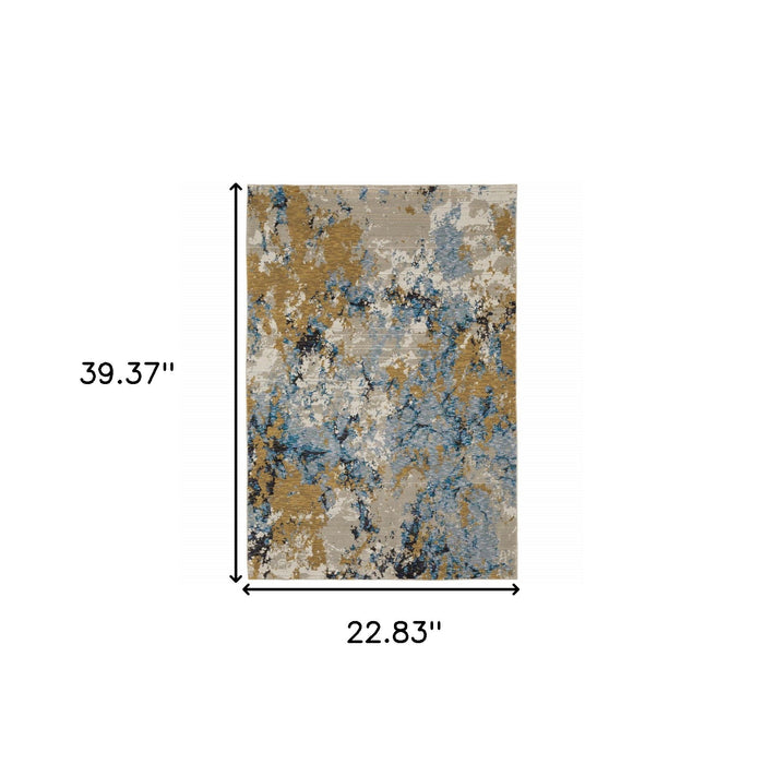 1.9' x 3.3' Abstract Power Loom Area Rug - Dark Gray And Ivory