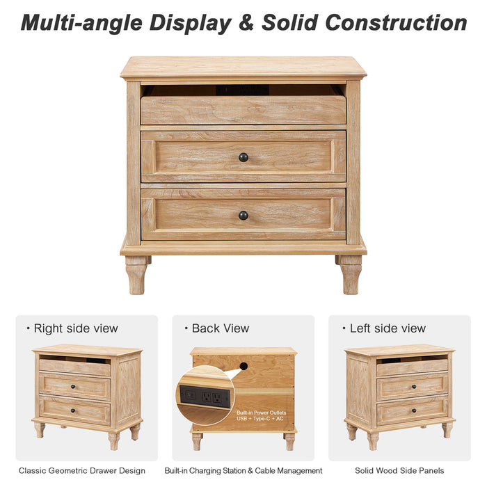 Nightstand With Charging Station, 3 Drawer Storage Table Home Essentials